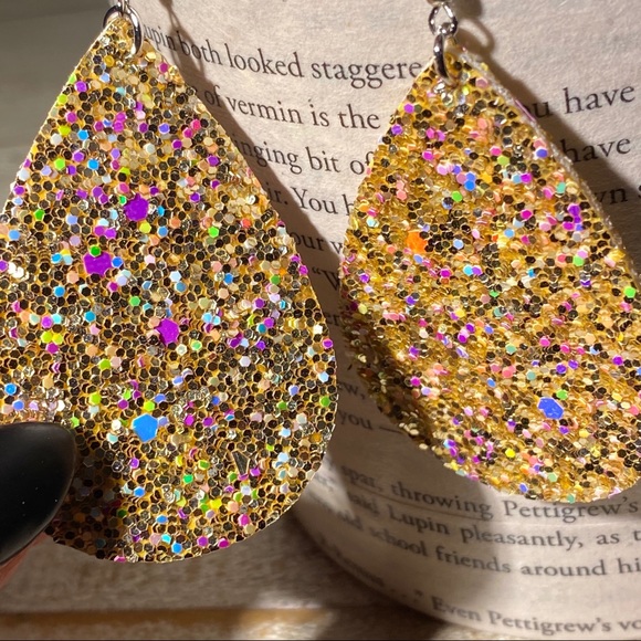 3 for $15 Gold Glitter Earring Teardrop Multicolor - Picture 3 of 4